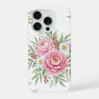 Elegante Waterverf Roze Pioen Bloemige iPhone 15 P Pro Case