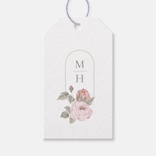 Elegante Waterverf Roze Pioenbloem Monogram Cadeaulabel (Voorkant)