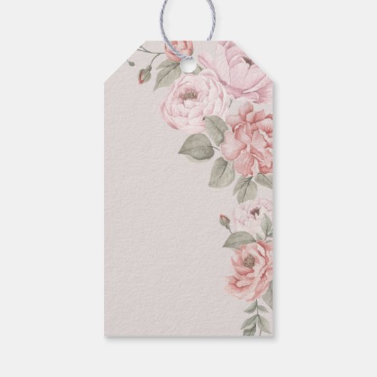 Elegante Waterverf Roze Pioenbloem Monogram Cadeaulabel (Achterkant)