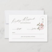 Elegante Waterverf Roze Pioenbloem Monogram RSVP Kaartje (Voorkant)