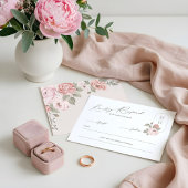 Elegante Waterverf Roze Pioenbloem Monogram RSVP Kaartje