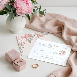 Elegante Waterverf Roze Pioenbloem Monogram RSVP Kaartje