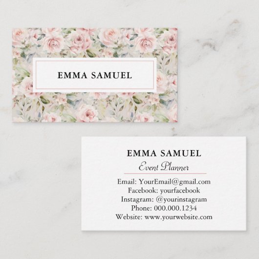 Elegante Waterverf Roze Pioenen Bloemen Visitekaartje (Voorkant / Achterkant)