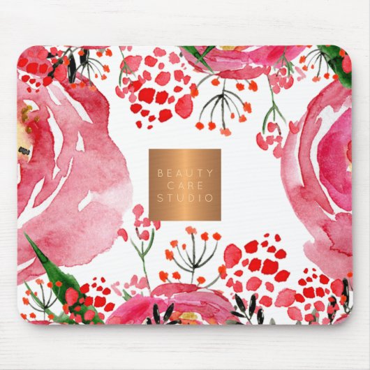 Elegante waterverf roze pioenen koperen metallic muismat (Voorkant)