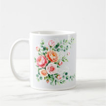 Elegante waterverf roze pioenroos en perzikroos fl
