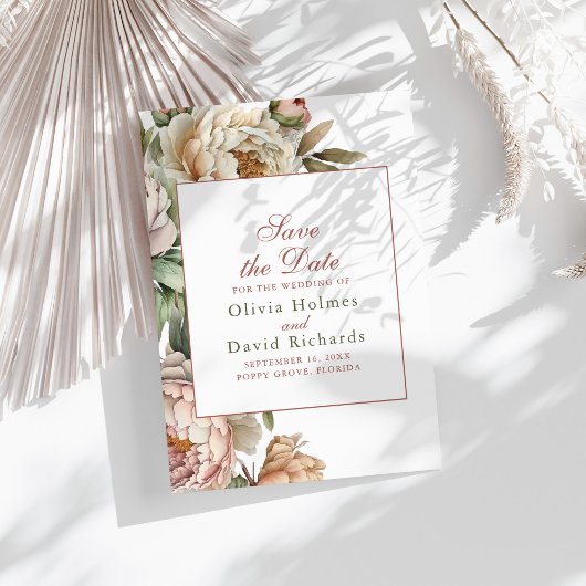 Elegante Waterverf Roze Pioenrozen Bruiloft Save The Date