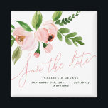 elegante waterverf roze pony behalve de datum magneet<br><div class="desc">Laat je vrienden en familie je speciale afspraakje kennen met deze mooie hand geschilderd waterverf design. Met elegante,  lichtroze pony en groene bladeren met handgeschreven kalligrafiestijl,  die perfect past bij elke trouwstijl. De tekst kan worden bewerkt,  zodat u uw eigen gegevens kunt toevoegen.</div>