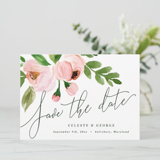 elegante waterverf roze pony behalve de datum save the date (Staand voorkant)