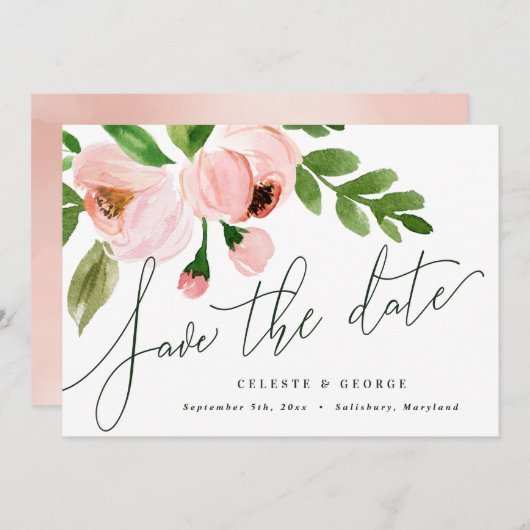 elegante waterverf roze pony behalve de datum save the date (Voorkant / Achterkant)
