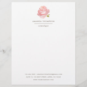 Elegante Waterverf Roze Roos Briefhoofd