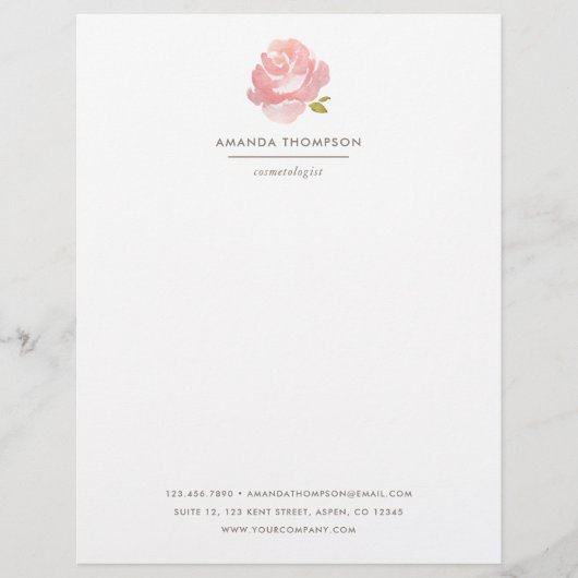 Elegante Waterverf Roze Roos Briefhoofd (Voorkant)