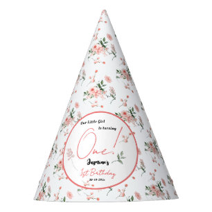 Elegante Waterverf Roze Roos Meisje 1e Verjaardag Feesthoedjes