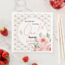 Elegante Waterverf Roze Roos Meisje 1e Verjaardag