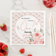 Elegante Waterverf Roze Roos Meisje 1e Verjaardag