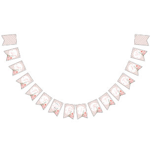 Elegante Waterverf Roze Roos Meisje 1e Verjaardag Vlaggetjes