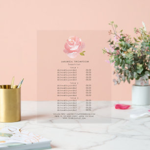 Elegante Waterverf Roze Roos Prijzen & Diensten Acryl Bord