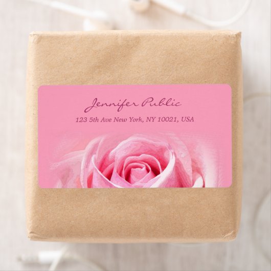 Elegante Waterverf Roze Rose Bloemen Plain Verzend Etiket (Insitu)