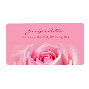 Elegante Waterverf Roze Rose Bloemen Plain Verzend Etiket