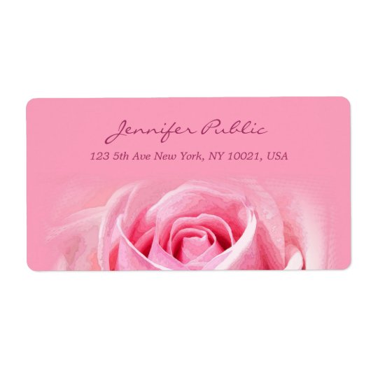 Elegante Waterverf Roze Rose Bloemen Plain Verzend Etiket (Voorkant)