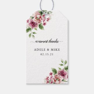 Elegante Waterverf Roze Rose Bouquet bruiloft Cadeaulabel