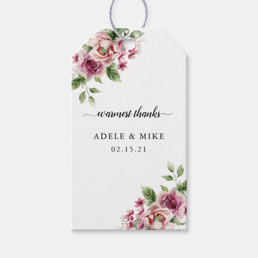 Elegante Waterverf Roze Rose Bouquet bruiloft Cadeaulabel (Voorkant)