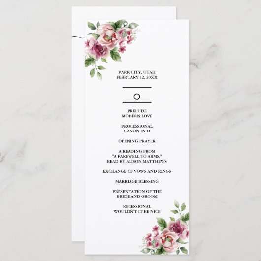 Elegante Waterverf Roze Rose Bouquet bruiloft Programmakaart (Voorkant / Achterkant)