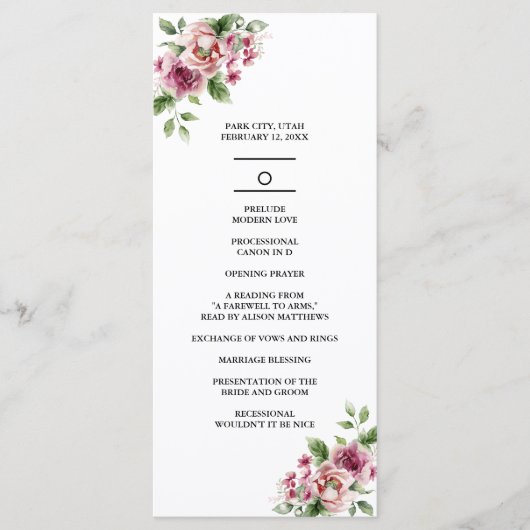 Elegante Waterverf Roze Rose Bouquet bruiloft Programmakaart (Voorkant)