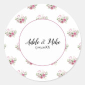 Elegante Waterverf Roze Rose Bouquet bruiloft Ronde Sticker (Voorkant)