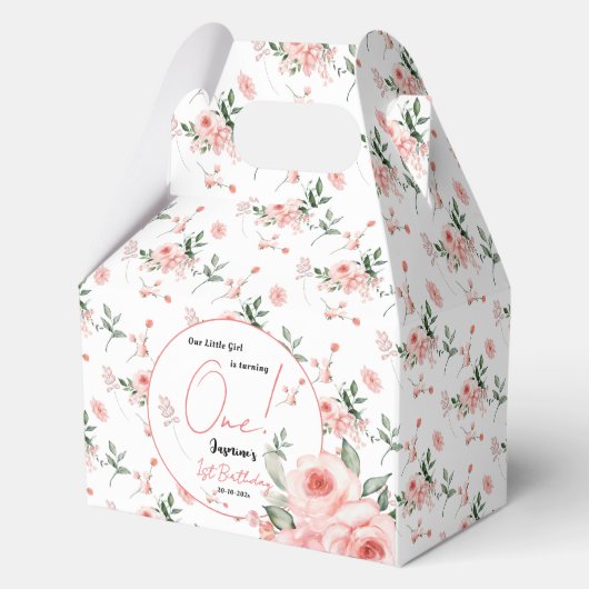 Elegante Waterverf Roze Rose Meisje 1e Verjaardag Bedankdoosjes (Voorkant)