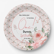 Elegante Waterverf Roze Rose Meisje 1e Verjaardag