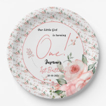 Elegante Waterverf Roze Rose Meisje 1e Verjaardag