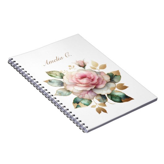 Elegante Waterverf Roze Rose Wit Notitieboek (Rechterzijde)