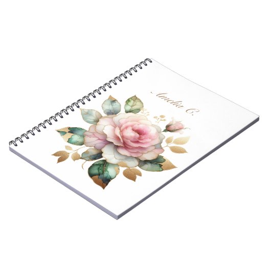 Elegante Waterverf Roze Rose Wit Notitieboek (Linkerzijde)