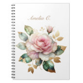 Elegante Waterverf Roze Rose Wit Notitieboek (Voorkant)