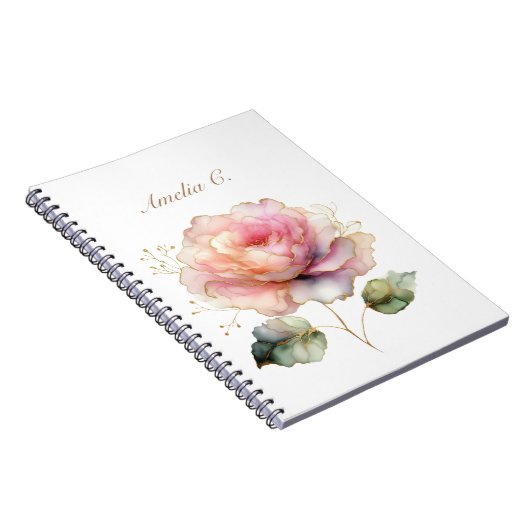 Elegante Waterverf Roze Rose Wit Notitieboek (Rechterzijde)