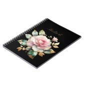 Elegante Waterverf Roze Rose Zwart Notitieboek (Linkerzijde)