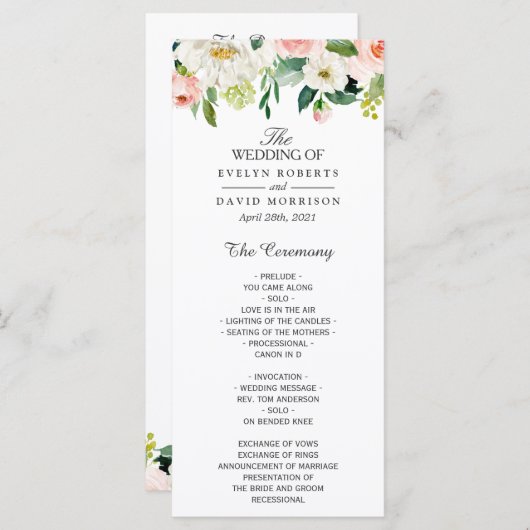 Elegante Waterverf Roze Roze Bloemige Trouw Programmakaart (Voorkant / Achterkant)