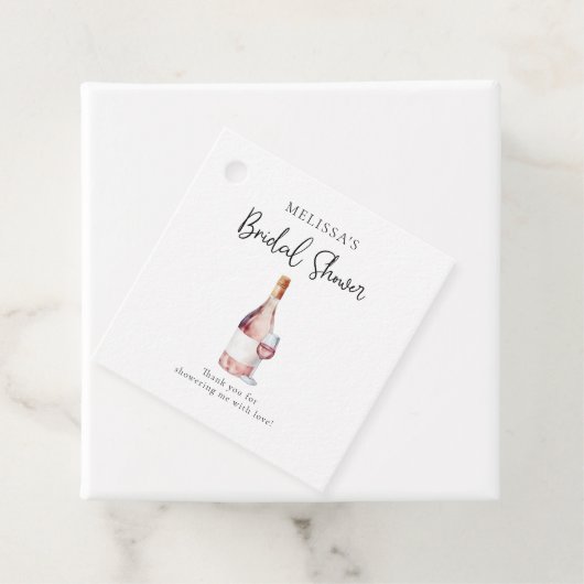 Elegante Waterverf Roze Roze Bruidsdouche Wijn Bedankjes Labels (In situ)