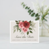 Elegante Waterverf Roze Rozen Bewaar de datum Aankondigingskaart (Staand voorkant)