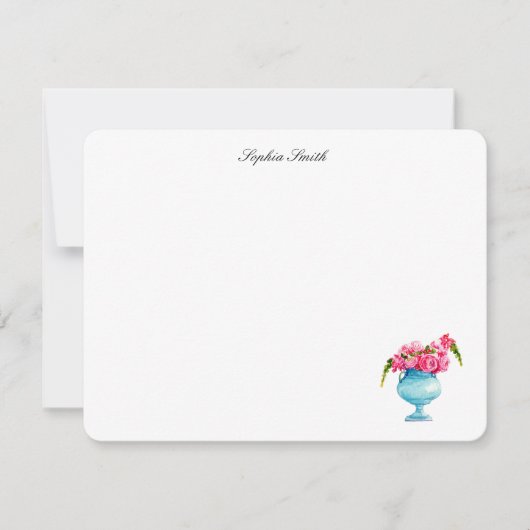 Elegante waterverf Roze Rozen Bloem Flach  Bedankkaart (Voorkant)