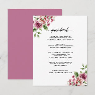 Elegante Waterverf Roze Rozen Boeket Bruiloft Informatiekaartje
