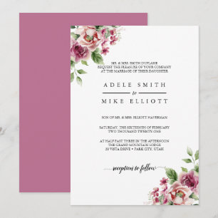 Elegante Waterverf Roze Rozen Boeket Bruiloft Kaart