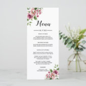 Elegante Waterverf Roze Rozen Boeket Bruiloft Menu (Staand voorkant)