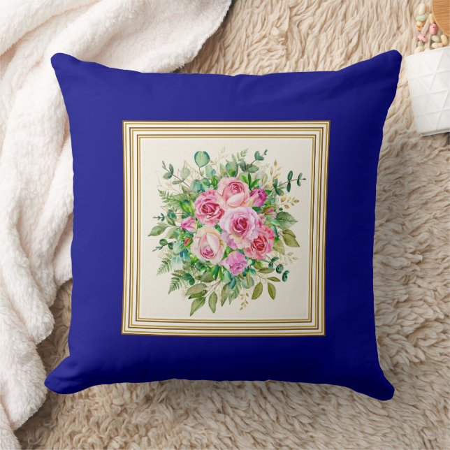 Elegante Waterverf Roze Rozen Boeket Rood Kussen (Deken)
