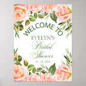 Elegante Waterverf Roze Rozen Bruids Zaaier Welkom Poster (Voorkant)