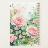 Elegante Waterverf roze rozen en groen gebladerte Planner (Achterkant)