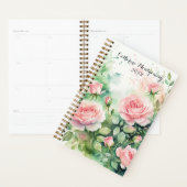 Elegante Waterverf roze rozen en groen gebladerte Planner (Display)