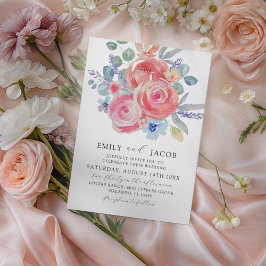 Elegante waterverf roze rozen & eucalyptus bruilof kaart