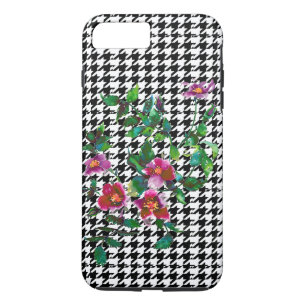 Elegante  waterverf roze rozen houndstooth 	iPhone 8/7 plus hoesje