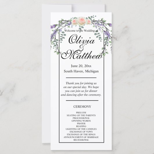 Elegante waterverf roze rozen lavendel groen (Voorkant)